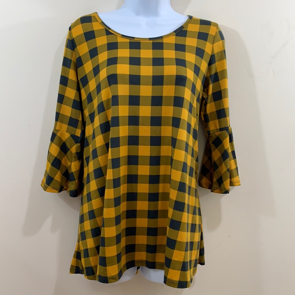 BOMBOM Checkered Bell Sleeve Shirt Size S